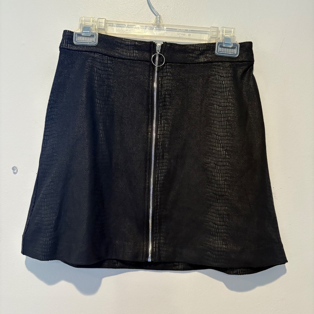 Kensie Black Snakeskin Faux Leather Mini Skirt Full Zip‎ XS Sexy Punk Grunge